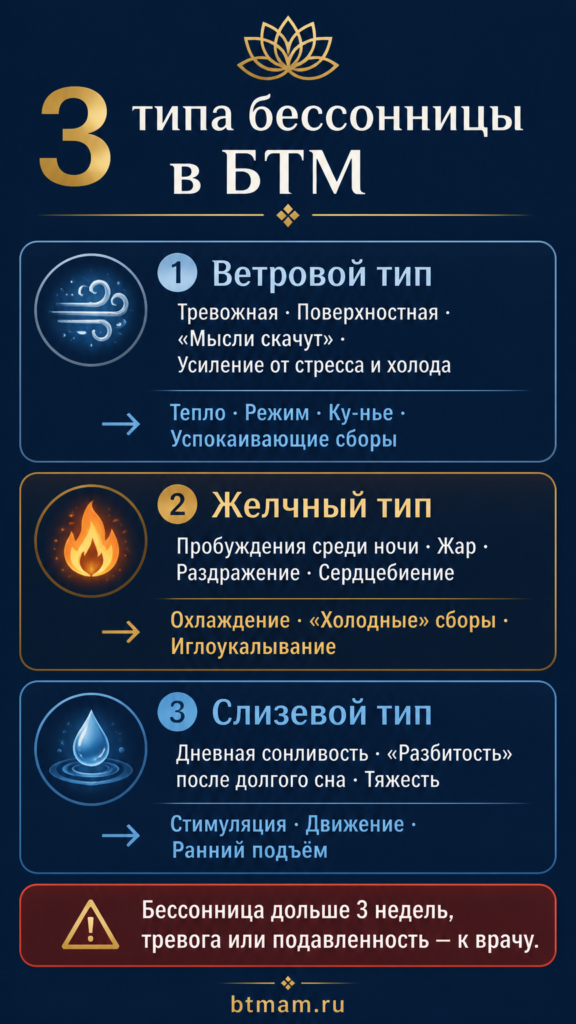 Инфографика: три типа бессонницы в бурятской традиционной медицине — ветровой, желчный, слизевый