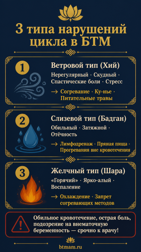 Три типа нарушений менструального цикла в БТМ: Ветер, Слизь, Желчь — признаки и тактика коррекции