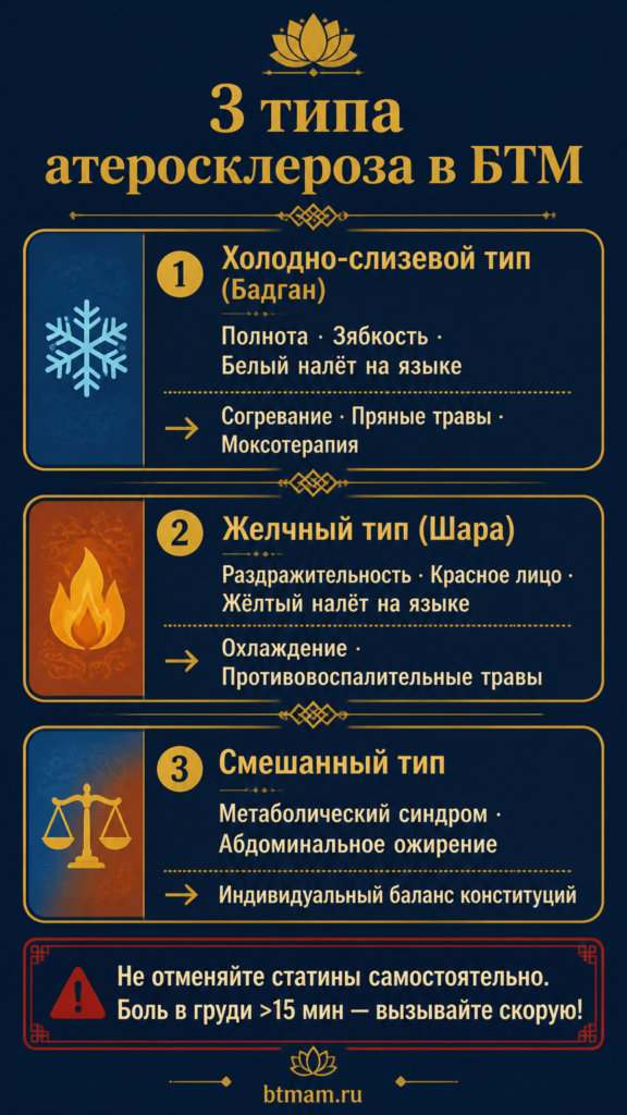 Инфографика: три типа атеросклероза в бурятской традиционной медицине — холодный, желчный, смешанный